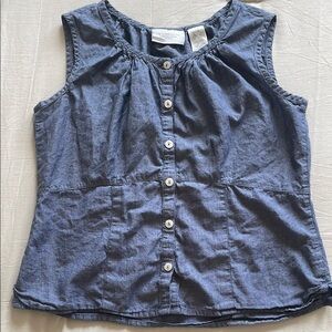 Liz Claiborne PETITE S- women’s Blue Button Down Sleeveless Top